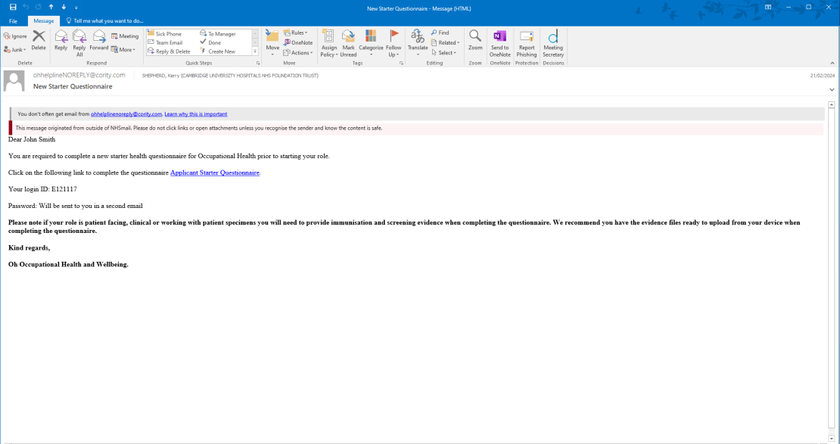 Example screenshot of the email you will recieve