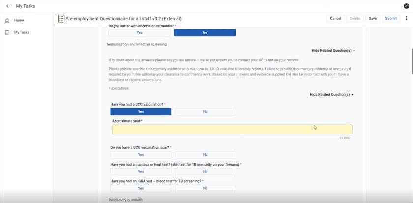 Evidence example date requested