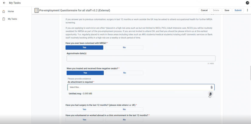 Example of how to remove an attachment