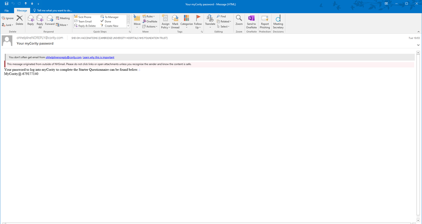 Screenshot of example email