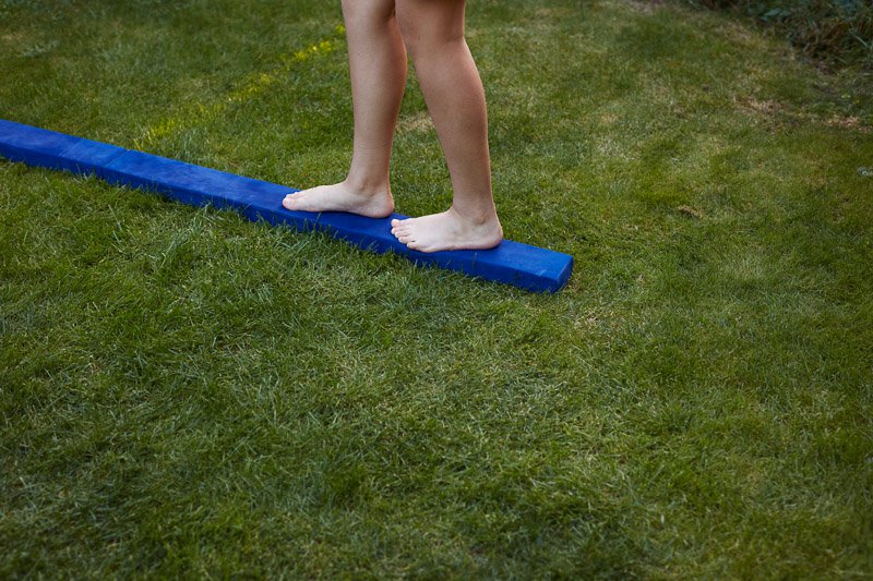 Jasmine walking on a piece of wood