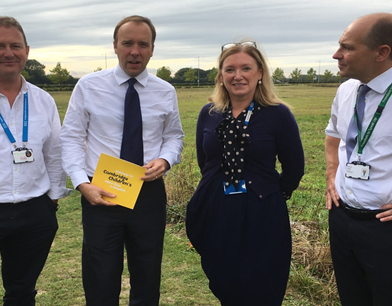 Matt Hancock visiting the site for Cambridge Children's